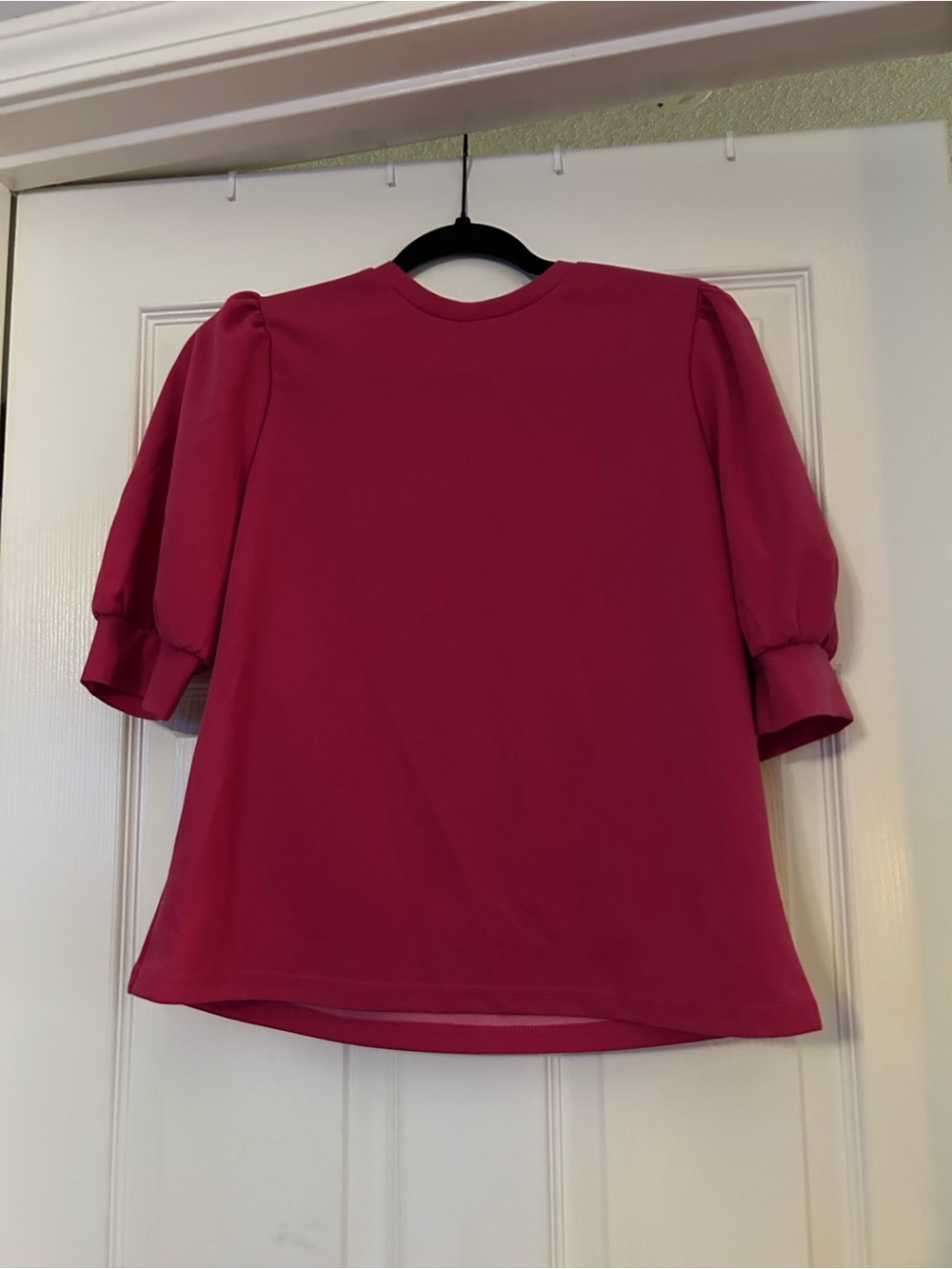 SHEIN Fuchsia Puff Sleeve Crewneck Top